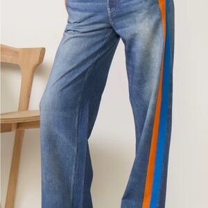 rag & bone Miramar “Denim” Wide-Leg Track Pants with Side Stripes